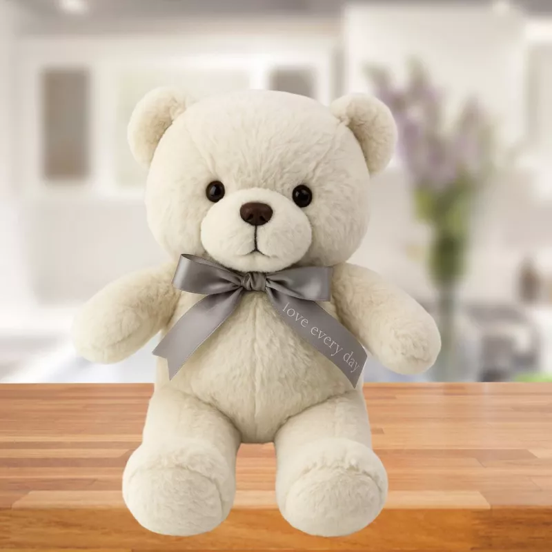 LEAN TOYS plyšový maskot maznáčik medvedík s mašľou Happy Every Day biela 55 cm