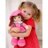 LEAN TOYS látková bábika maznáčik kárované šaty ružová 35 cm