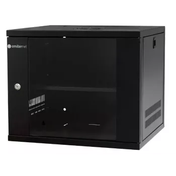 EMITER EM/SH02B5409-08 19 palcový 9U nástenný sieťový rozvádzač, sklenené dvere, 550x450x455 mm, čierny