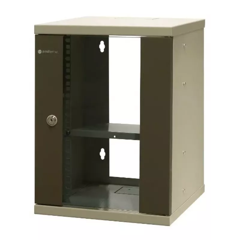 EMITER EM/SOHO-9U 10 palcový 9U nástenný sieťový rozvádzač so sklenenými dverami, 325×330×445 mm, čierny