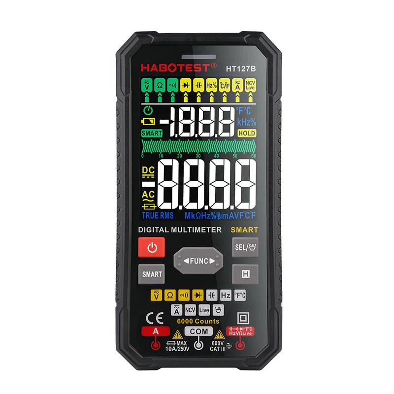 Habotest HT127B digitálny univerzálny multimeter True RMS 6000 Counts Auto-Ranging s NCV a teplotou