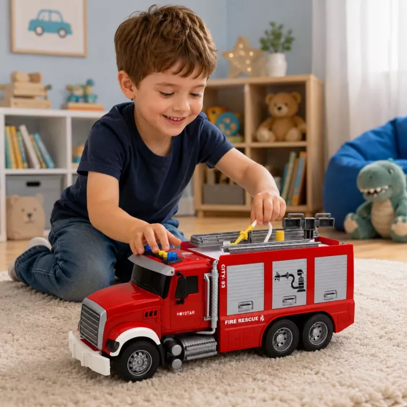 LEAN TOYS hasičské auto s výsuvným rebríkom, vodnou hadicou, svetlami a zvukmi