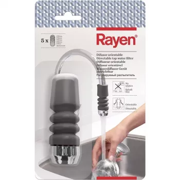 RAYEN 01083003 Nastaviteľný vodný filter na kohútik – viacstupňový keramika, aktívne uhlie & PP bavlna, inštalácia bez náradia, univerzálne prispôsobenie