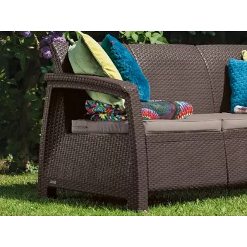 KETER Corfu Love Seat Max hnedá trojsedadlová záhradná pohovka