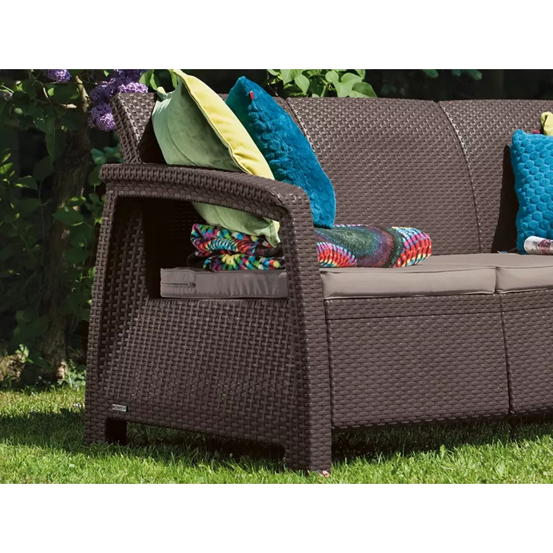 KETER Corfu Love Seat Max hnedá trojsedadlová záhradná pohovka