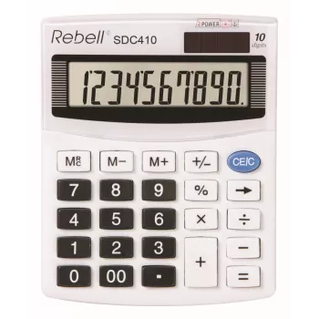 REBELL RE-SDC410 BX stolová kalkulačka, 10-miestny LCD, Dual Power (solárna & batéria), čierna