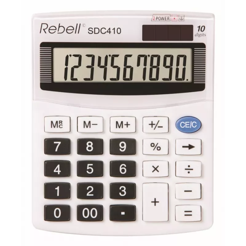 REBELL RE-SDC410 BX stolová kalkulačka, 10-miestny LCD, Dual Power (solárna & batéria), čierna