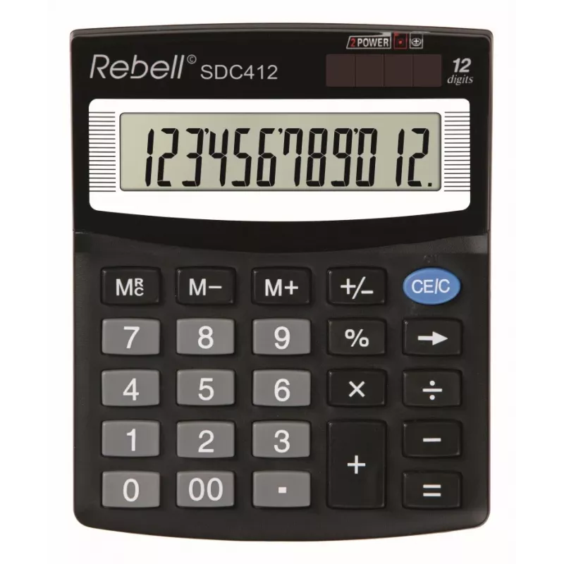 REBELL RE-SDC412 BX stolová kalkulačka, 12-miestny LCD, Dual Power, čierna