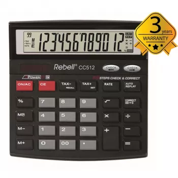 REBELL RE-CC512 BX stolová kalkulačka 12-miestna Dual Power čierna/strieborná