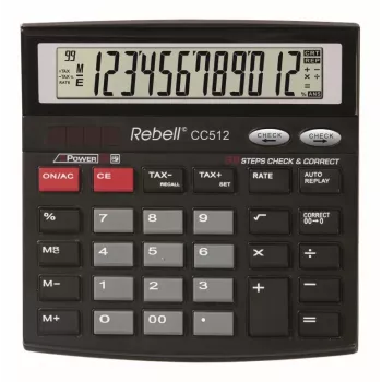 REBELL RE-CC512 BX stolová kalkulačka 12-miestna Dual Power čierna/strieborná