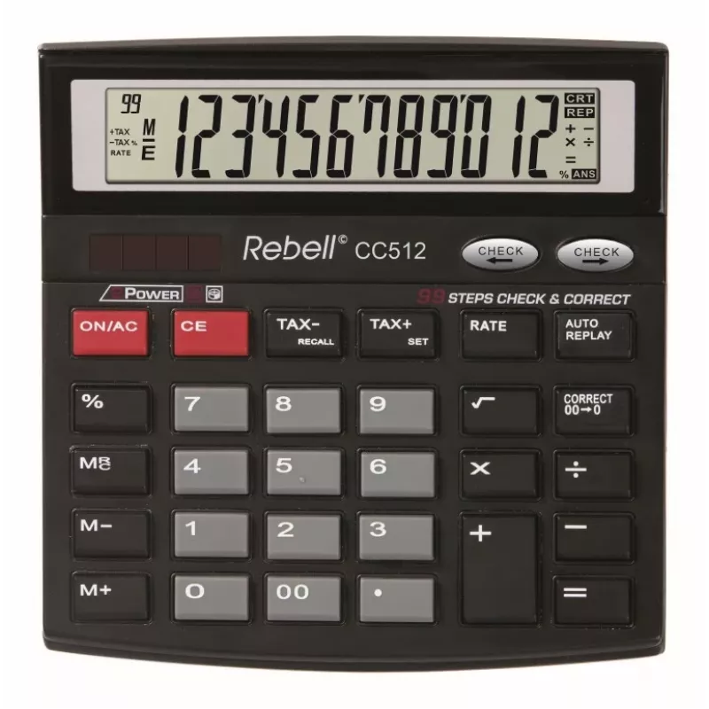 REBELL RE-CC512 BX stolová kalkulačka 12-miestna Dual Power čierna/strieborná