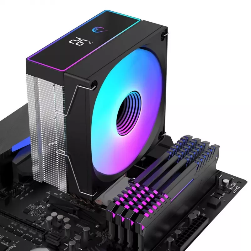 Rampage Octagon B70 vzduchový chladič CPU, 120 mm ARGB, zobrazenie teploty, čierny