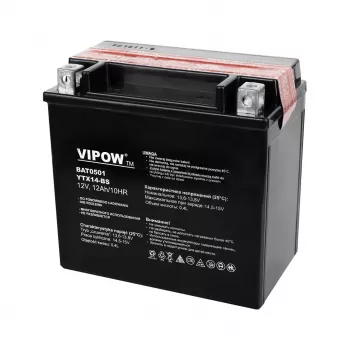 VIPOW BAT0501 konvenčná olovená motocyklová batéria 12V 14Ah, 140A studený štartovací prúd, súčasťou balenia kyselina