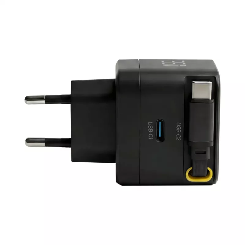 EFB Elektronik G352CE 35W GaN USB-C nástenná nabíjačka s vyťahovacím 0,7m káblom, PD3.0 & QC3.0, čierna