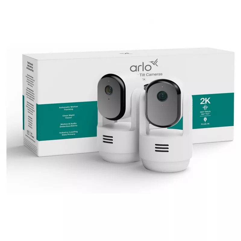 Arlo Essential 3 2K Pan-Tilt-Zoom interiérová bezpečnostná kamera (balenie 2 ks, biela)