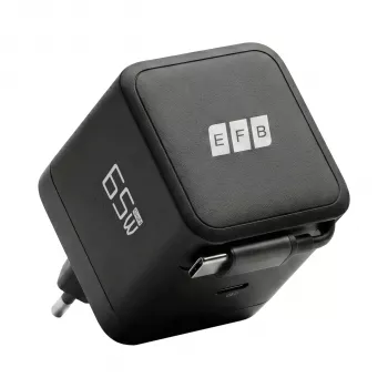 EFB Elektronik G652CE 65W GaN USB-C PD 3.0 nástenná nabíjačka so zvinovacím káblom, čierna