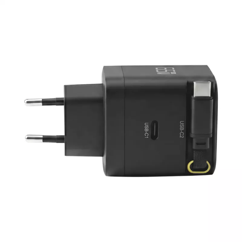 EFB Elektronik G652CE 65W GaN USB-C PD 3.0 nástenná nabíjačka so zvinovacím káblom, čierna