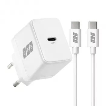 EFB Elektronik G201CE 20W USB-C GaN sada nástennej nabíjačky s 2m USB-C káblom, PD3.0 & QC3.0, biela