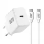 EFB Elektronik G201CE 20W USB-C GaN sada nástennej nabíjačky s 2m USB-C káblom, PD3.0 & QC3.0, biela
