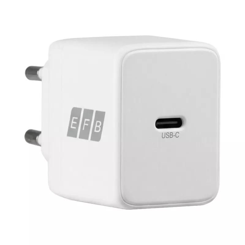 EFB Elektronik G201CE 20W USB-C GaN sada nástennej nabíjačky s 2m USB-C káblom, PD3.0 & QC3.0, biela