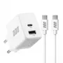 EFB Elektronik G201A1CE 20W GaN USB-C PD3.0 + USB-A QC3.0 sada nástennej nabíjačky s 2m USB-C káblom, biela