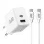 EFB Elektronik G301A1CE 30W GaN USB-C PD3.0 + USB-A QC3.0 sada nástennej nabíjačky s 2m USB-C káblom, biela