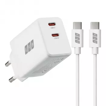 EFB Elektronik G452CE 45W Dual USB-C GaN sada nástennej nabíjačky s 2m USB-C káblom, biela