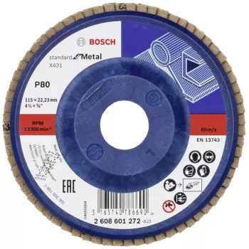 Bosch X431 štandardný lamelový brúsny kotúč na kov, 115 mm, zirkónový korund, zrno P60, otvor 22,23 mm 2608601272
