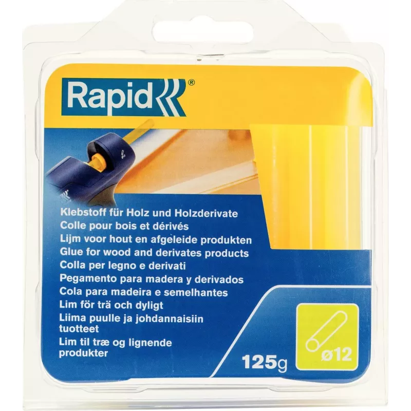 RAPID TOOLS 40107360 tavné lepiace tyčinky na drevo, papier, kartón, priemer 12 mm, krátke, žltkasté, 1 ks