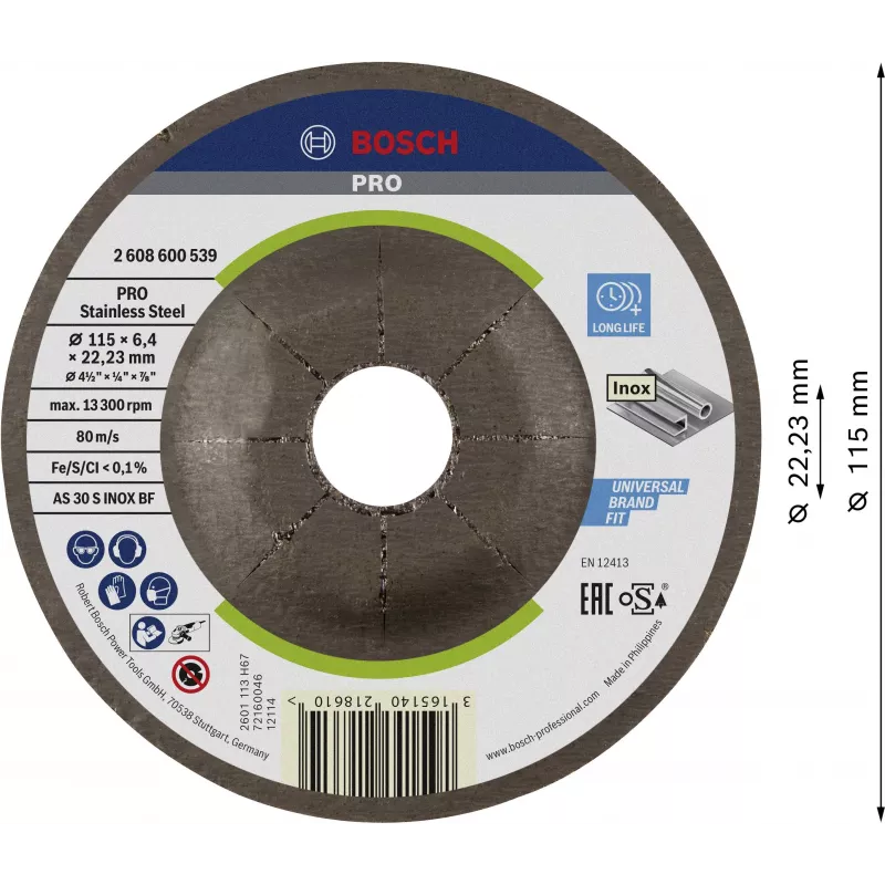 Bosch 2608600539 Brúsny kotúč so zahnutým stredom 115 x 22,23 mm, 1 kus