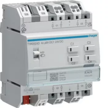 Hager TYAS624D KNX Secure 4-kanálový aktor žalúzií/roletových 24V DC