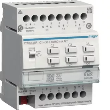 HAGER TYMS646R vykurovací aktor 6-násobný KNX Secure s regulátorom