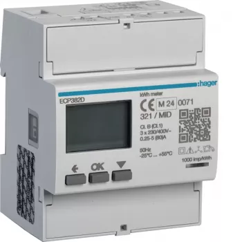 Hager ECP382D 3-fázový elektromer priamy 80A 4M S0 MID