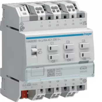 Hager TYAS606D KNX Secure spínací/žalúziový aktor 6/3-násobný 16A C-záťaž