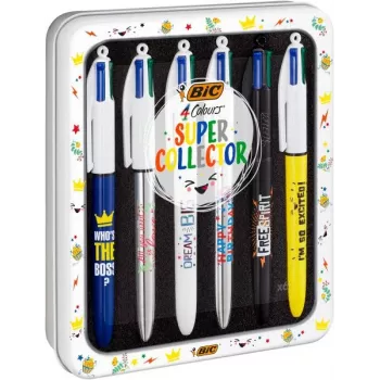 BIC 4 Colours guľôčkové pero balenie 6 ks, modré puzdro, 4 farby náplne (modrá, červená, zelená, čierna), 1,0 mm stredný hrot 9926071