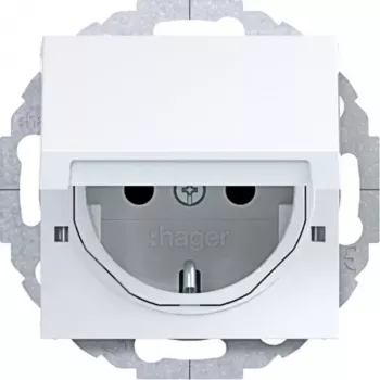 HAGER WAS1213WG zásuvka Schuko s vyklápacím krytom, 45° podomietková, polárna biela