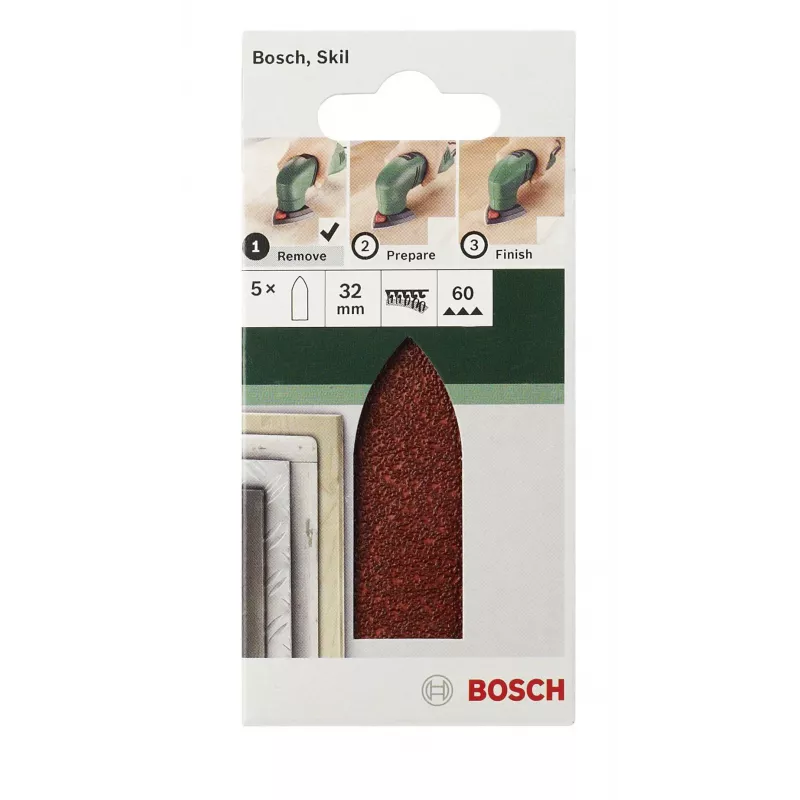 Bosch Delta brúsny list zrnitosť 240, suchý zips, 32 mm roh, balenie 5 ks 2609256A40