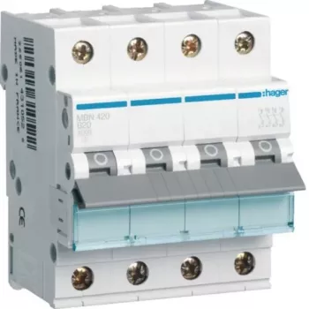 Hager MBN420 4-pólový istič charakteristika B 20A 6kA