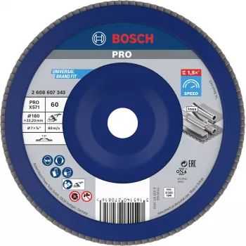 Bosch X571 Best for Metal lamelový brúsny kotúč, 180 mm priemer, 22,33 mm otvor, zirkónový korund, zrno K40, kužeľový Typ 29, pre oceľ a železné kovy 2608607343