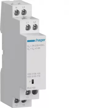 Hager EUU100 fázové monitorovacie relé, 3-fázové, 1 prepínací kontakt, 3x230/400V AC
