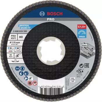 Bosch Accessories 2608619199 X-LOCK lamelový brúsny kotúč 115 mm zrno 80 zirkónový korund kužeľový Typ 29 pre kov, 1 kus