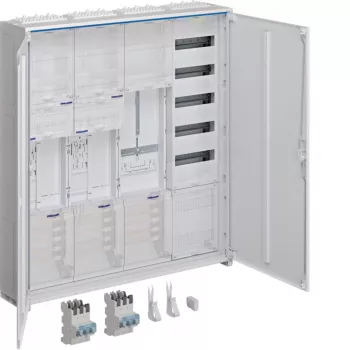 HAGER ZB34SEQ29EN univers Z kompletný rozvádzač, 2 miesta pre elektromery, 3 polia, 5 radov, 180 modulov, IP44, biela