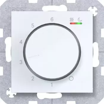 HAGER WAN5010WG izbový termostat 230V 16A otočný gombík s tlačidlom kúrenie