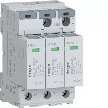 Hager SPE340 Typ 2 prepäťová ochrana, 3-pólová, TNS/TT, 275V, 20kA, 40kA Imax