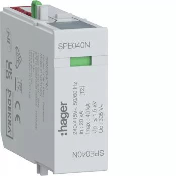 Hager prepäťový ochranný modul N-PE Typ 2 SPD 255V 20kA/40kA 1,5kV SPE040N