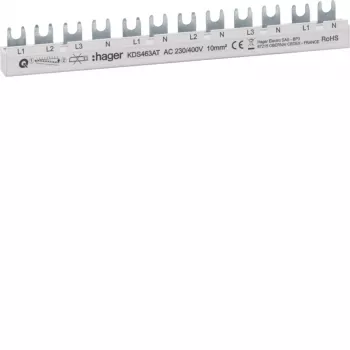 HAGER KDS463AT 4-pólová 12-modulová kolíková zbernica, 63 A, 230/400 V AC