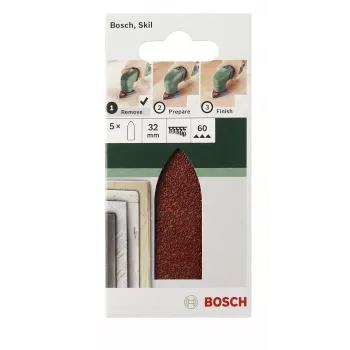 Bosch 2609256A38 delta brúsny papier, suchý zips, bez otvorov, zrnitosť 80, roh 32 mm, 5 kusov