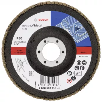 Bosch X431 štandardný lamelový brúsny kotúč na kov, rovný, 125 mm, zrnitosť 80, sklolaminátový nosič 2608603718