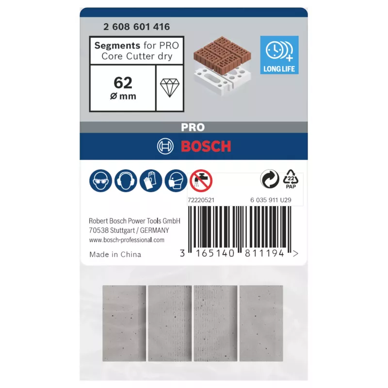 Bosch 2608601416 diamantové segmenty pre suché vŕtacie korunky, balenie 4 ks
