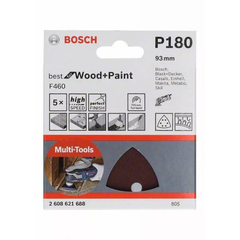 Bosch 2608621688 delta brúsny papier zrnitosť 180, 93 mm, 5 kusov